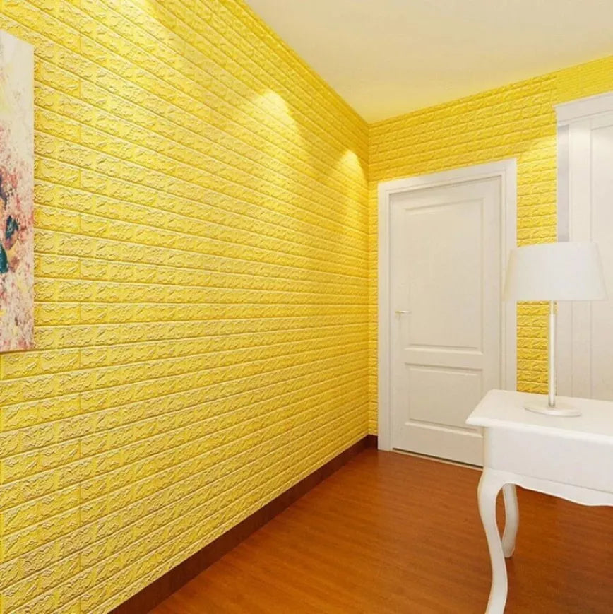 Tapet 3D caramida galbena  auto-adeziv pentru interior, 70 x 77 cm