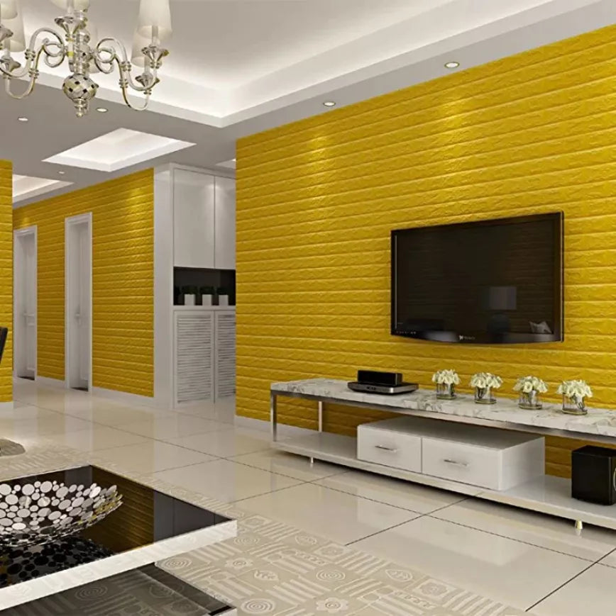 Tapet 3D caramida galbena  auto-adeziv pentru interior, 70 x 77 cm