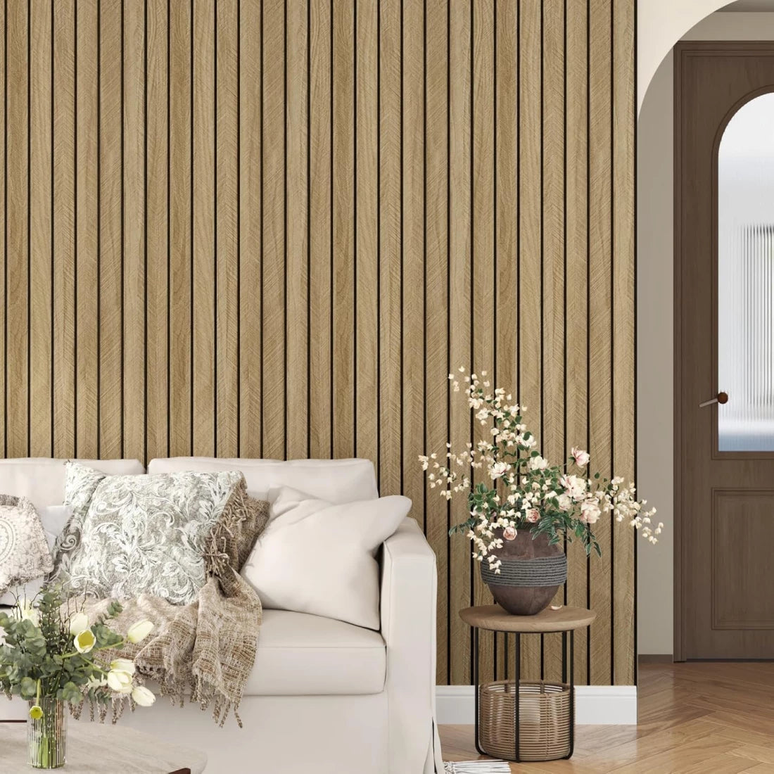 Tapet decorativ autoadeziv, aspect lemn vertical, 30x60cm, model 3D modern, pentru perete interior