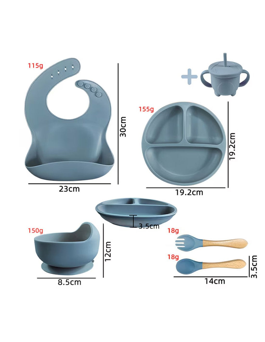 Set hranire bebelusi  8 piese, termorezistente, silicon, fara BPA, pliabile, usor de curatat