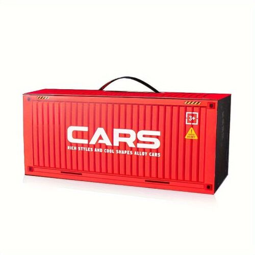 Set 48 Jucarii Masinute Tractiune Retractabila - Aliaj, Cutie Container, 4 Nivele Garaj, Rezistente Caderi Socuri, 3-8 Ani, Modele Culori Variate