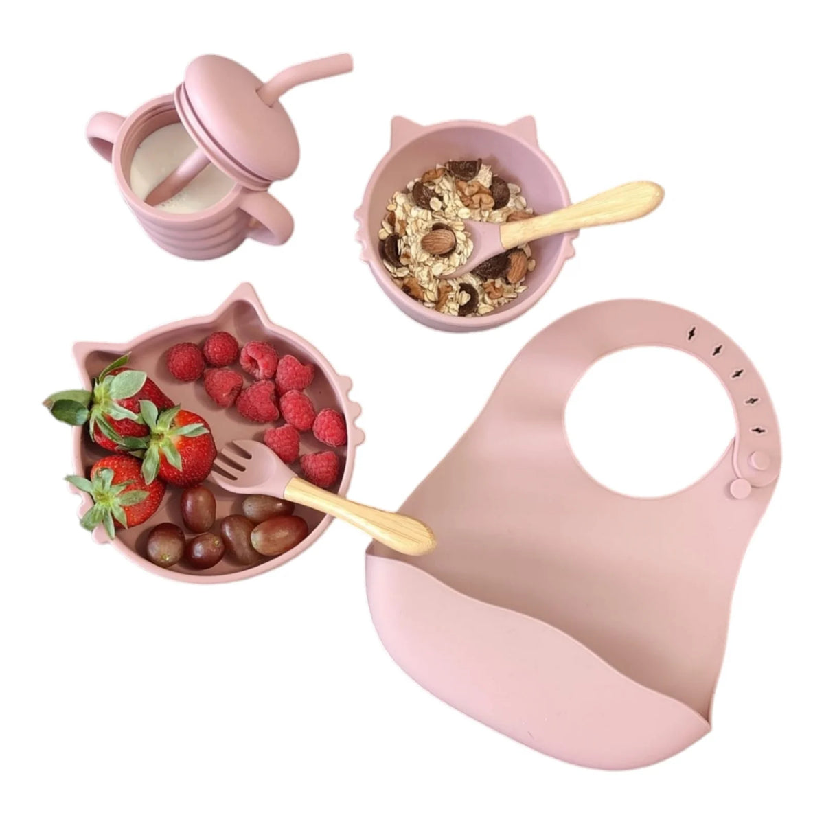 Set hranire bebelusi  8 piese, termorezistente, silicon, fara BPA, pliabile, usor de curatat