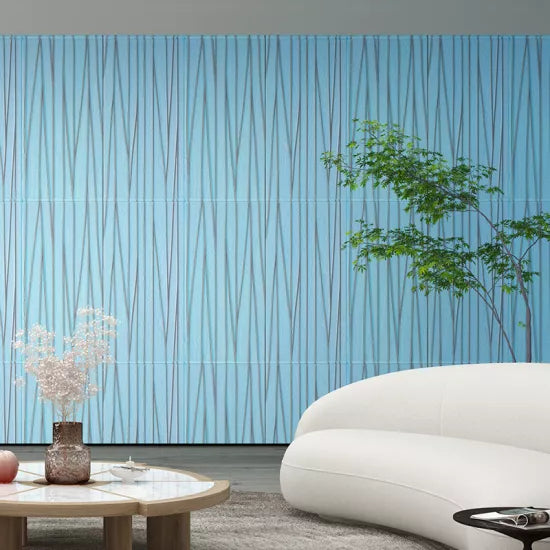 Tapet 3D albastru cu dungi gri auto-adeziv pentru interior, 68 x 68 cm