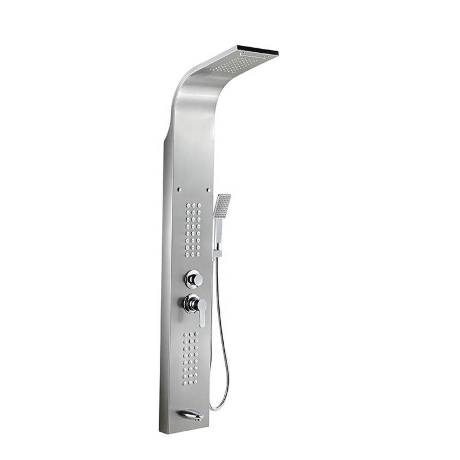 Set dus cu cap rectangular si baterie termostatata din inox, montaj pe perete, culori argintiu si auriu