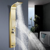 Set dus cu cap rectangular si baterie termostatata din inox, montaj pe perete, culori argintiu si auriu - imagine 4