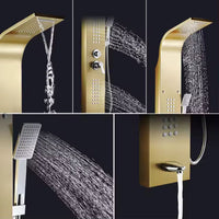 Set dus cu cap rectangular si baterie termostatata din inox, montaj pe perete, culori argintiu si auriu - imagine 6