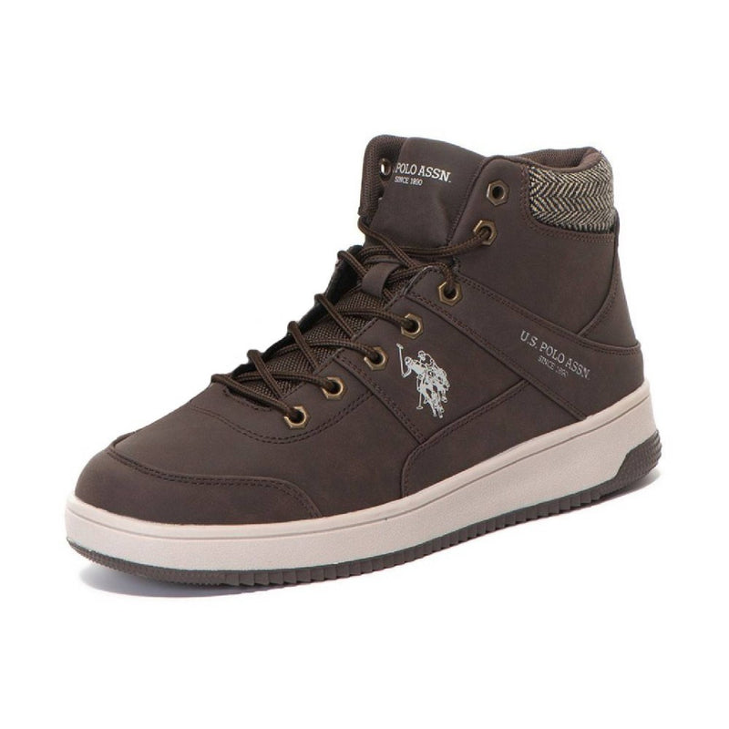 Pantofi sport mid-high de piele ecologica si material textil U.S. Polo Assn. Ulisse, Maro inchis, 44