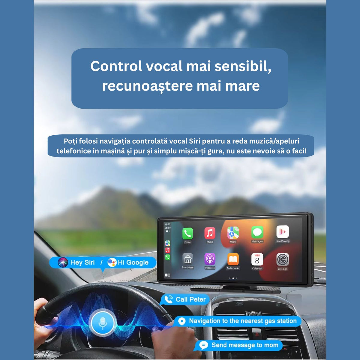 Sistem DVR auto cu ecran tactil 10.26 inch, CarPlay, recorder dual fata 4K si spate 1K, camera marsarier