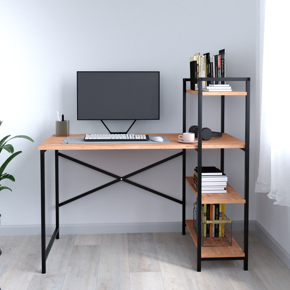Birou  din PAL cu rafturi laterale, structura metalica, 119 x 55,6 x 110,3 cm