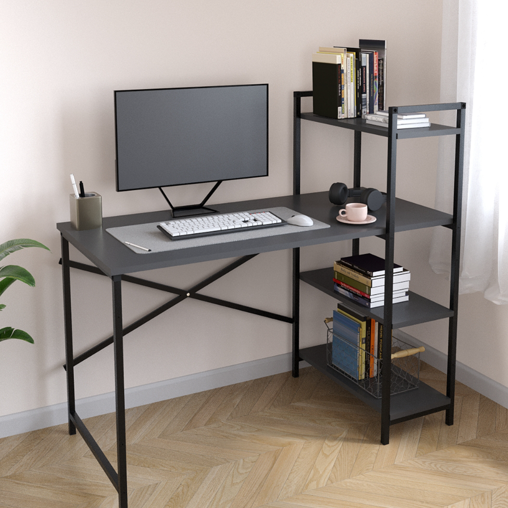 Birou  din PAL cu rafturi laterale, structura metalica, 119 x 55,6 x 110,3 cm