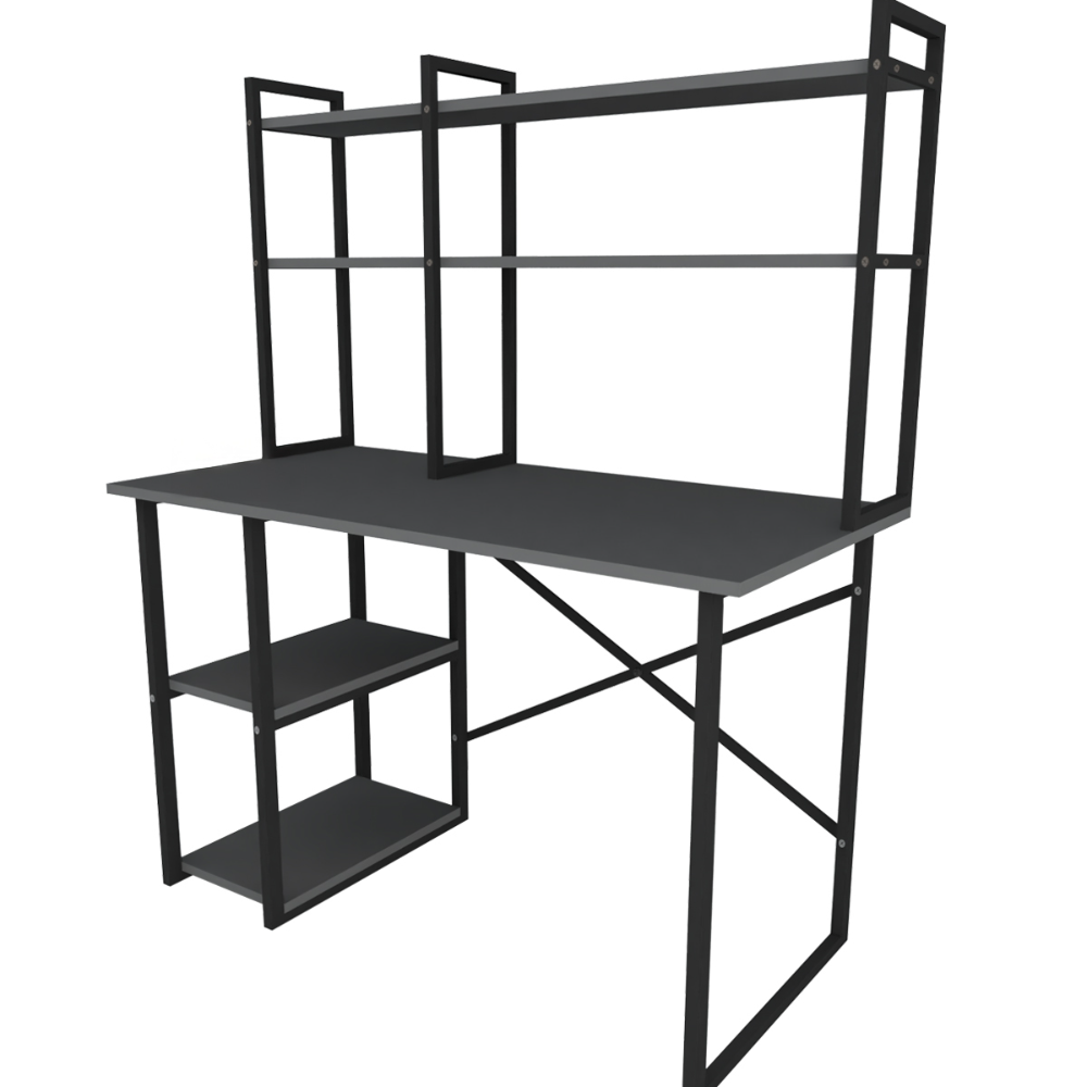 Birou cu raft superior, 120 x 60 cm, cadru metalic si blat de 18 mm