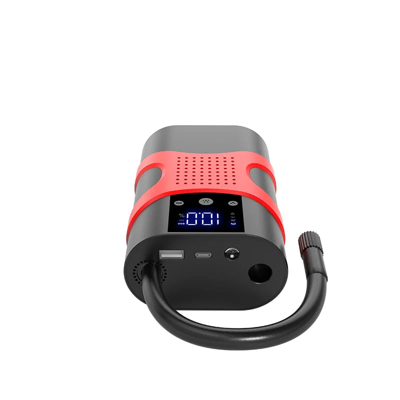 Starter auto multifunctional, portabil, 12000mAh powerbank, cu compresor, USB, afisaj LCD, lanterna, pornire auto