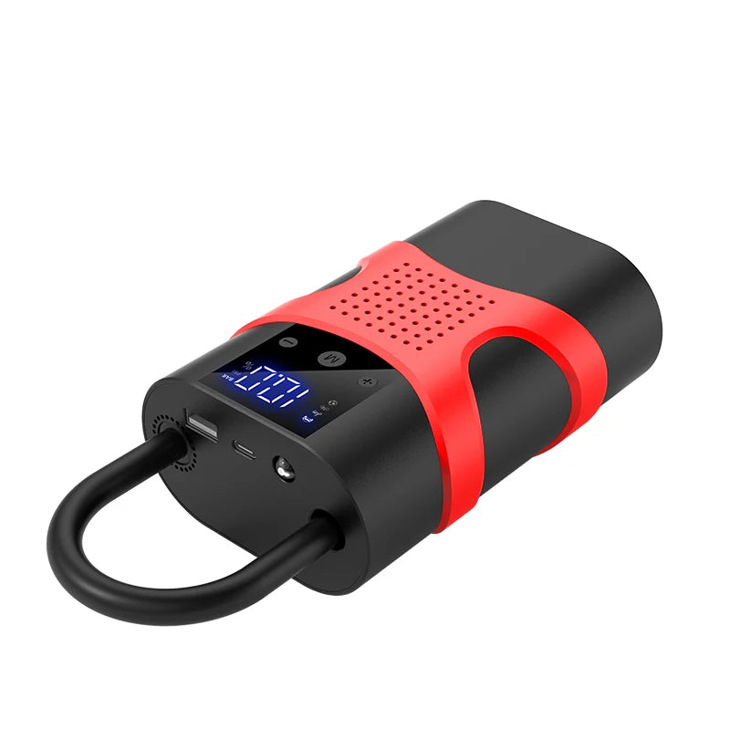 Starter auto multifunctional, portabil, 12000mAh powerbank, cu compresor, USB, afisaj LCD, lanterna, pornire auto