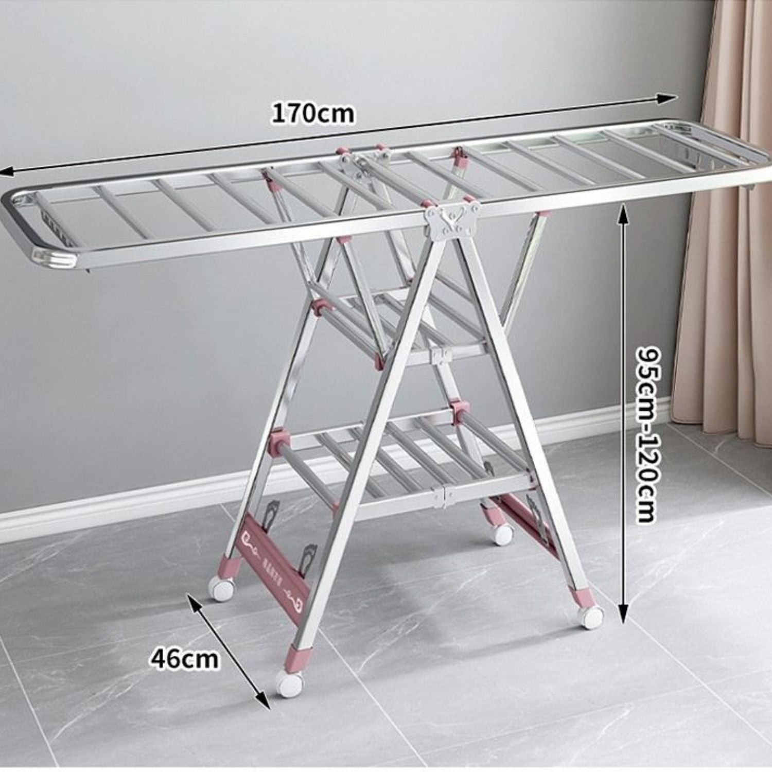 Suport pliabil metalic pentru uscat rufe 150x90x46 cm – organizator multifunctional, dublu nivel, economisitor de spatiu