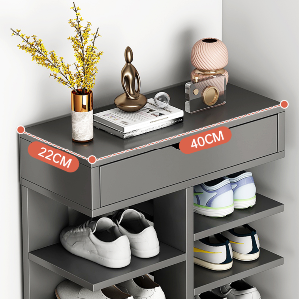 Pantofar cu 7 Etaje si Sertar Superior din PAL Gri 40 x 22 x 111 cm