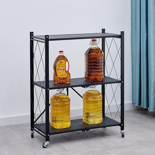 Raft depozitare, metalic, pliabil, pe roti, 3 polite,72 x 34 x 87 cm