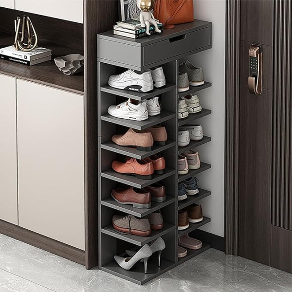 Pantofar cu 7 Etaje si Sertar Superior din PAL Gri 40 x 22 x 111 cm