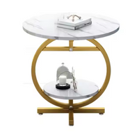 Masuta de cafea rotunda cu design tip marmura, 2 nivele de depozitare - imagine 2