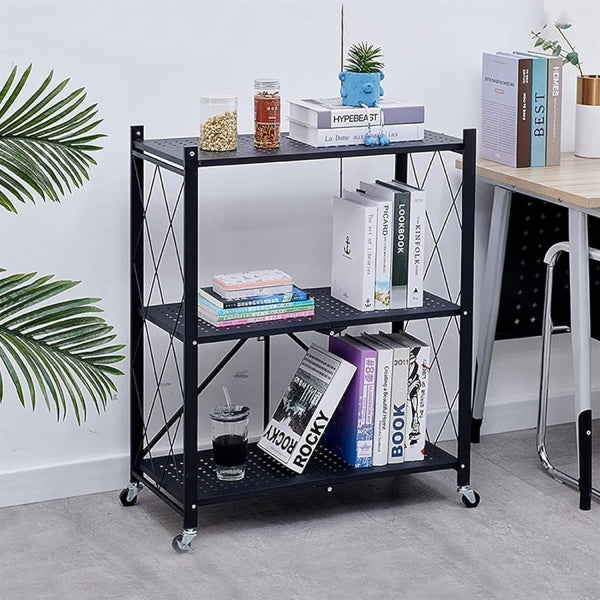 Raft depozitare, metalic, pliabil, pe roti, 3 polite,72 x 34 x 87 cm