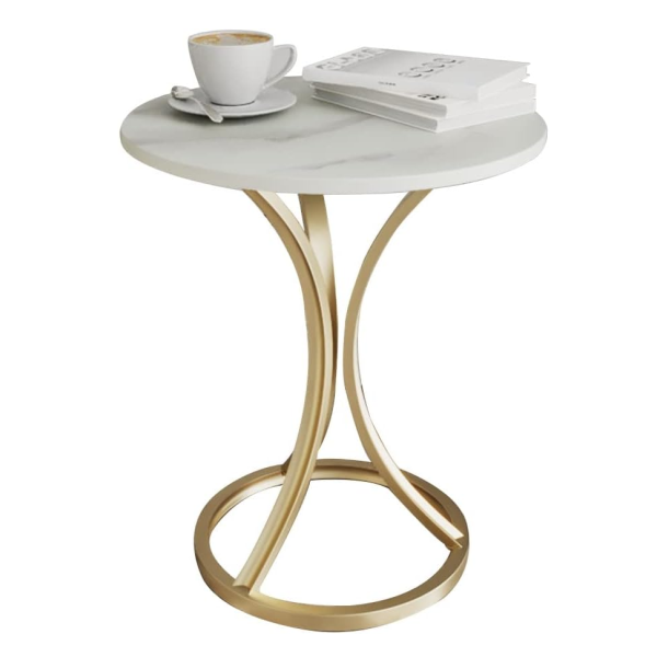 Masa Cafea Alb Auriu cu design minimalist si cadru metalic elegant 55 X 40 cm