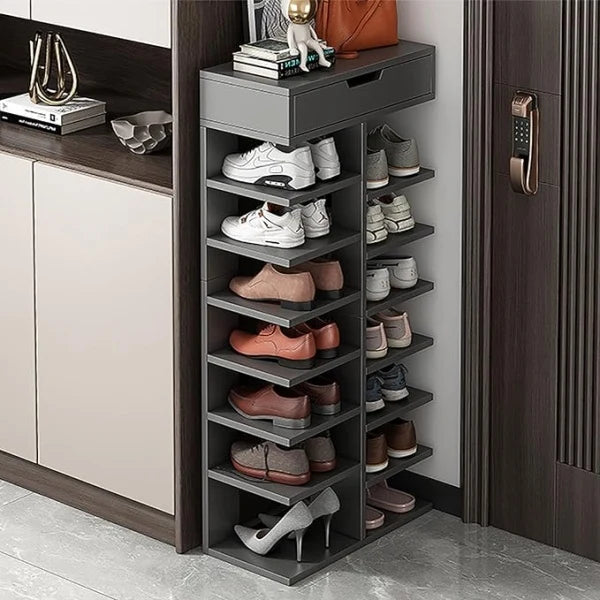 Pantofar cu 7 Etaje si Sertar Superior din PAL Gri/Stejar 40 x 22 x 111 cm - imagine 4