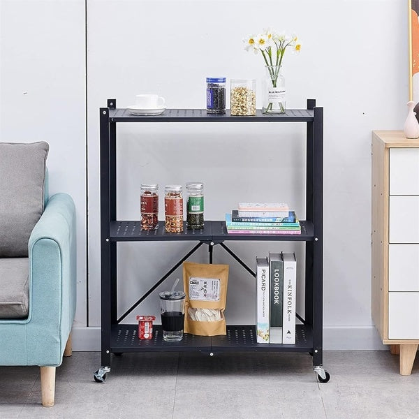 Raft depozitare, metalic, pliabil, pe roti, 3 polite,72 x 34 x 87 cm