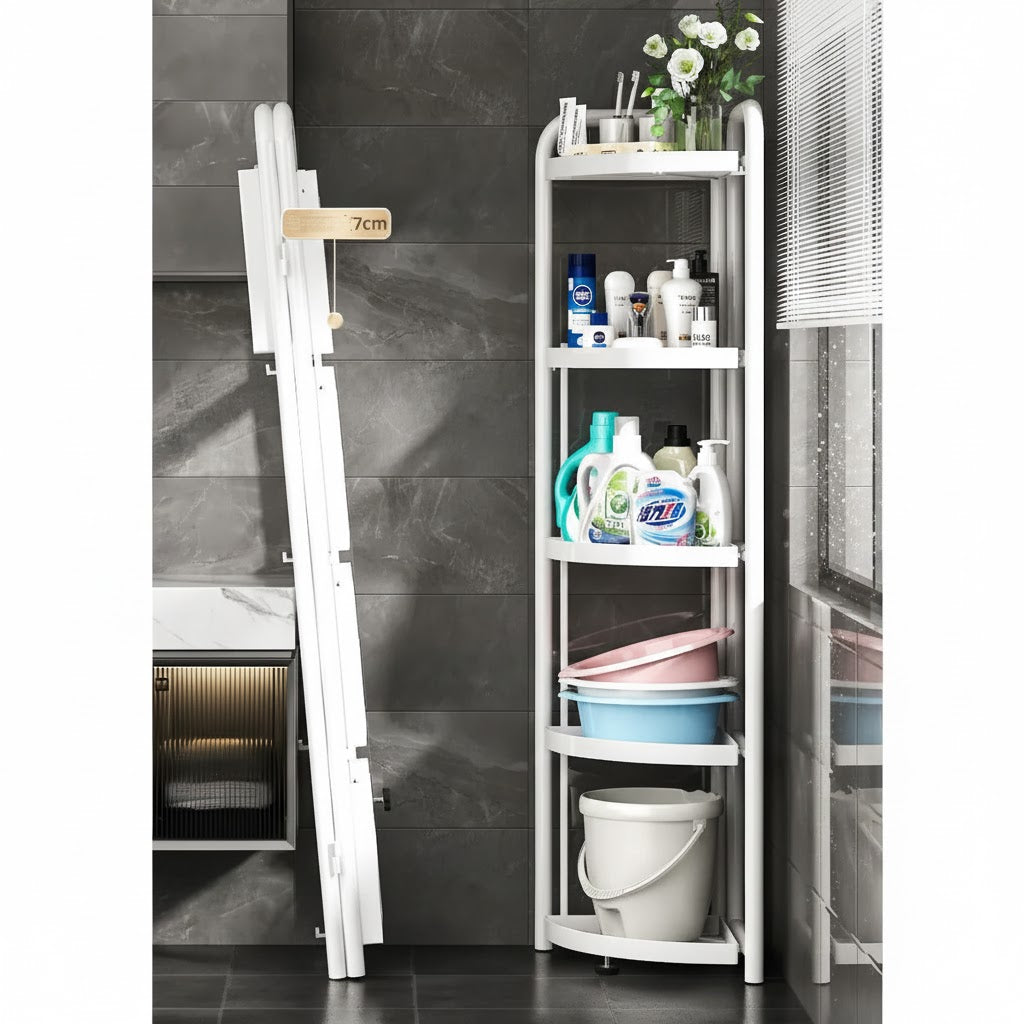 Etajera metalica pliabila pentru colt, 5 niveluri, 157x51x51cm