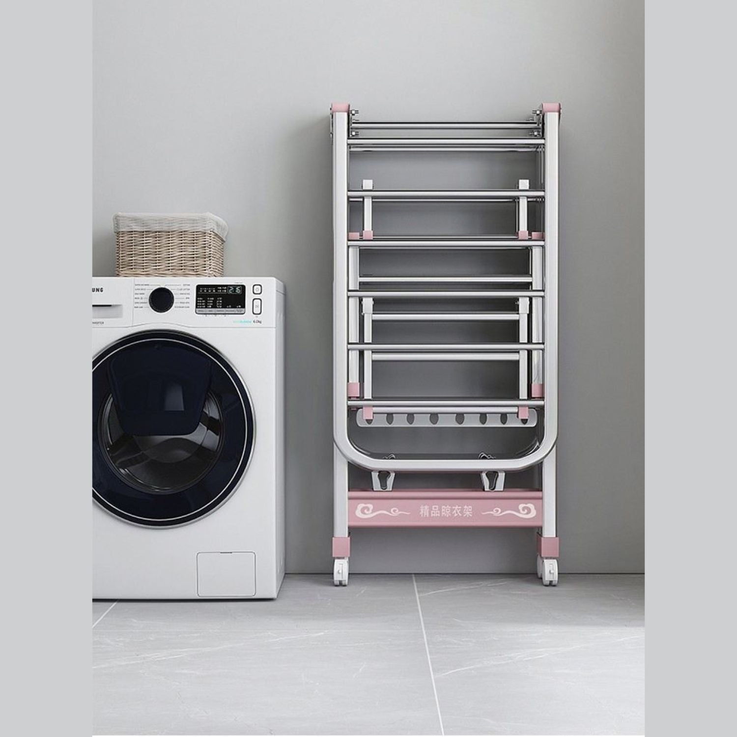 Suport pliabil metalic pentru uscat rufe 150x90x46 cm – organizator multifunctional, dublu nivel, economisitor de spatiu