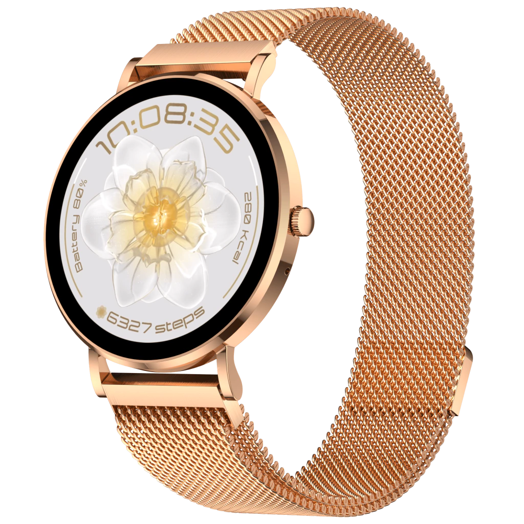 Ceas Smartwatch Dama ELLA PRO Vivendo®, Ecran AMOLED 1.32", Fitness, Apel Bluetooth, Notificari Limba Romana, ChatGPT AI, Incarcare Wireless, Rezistent Apa IP68, 2 Curele Incluse