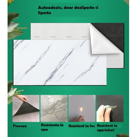 Placa autoadeziva pentru pardoseala sau perete tip marmura, impermeabila, 60x30cm