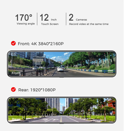 Camera auto oglinda retrovizoare, 12 inch IPS, WDR, GPS inclus, inregistrare dubla fata unghi 170 ° / spate unghi 150°, 30fps