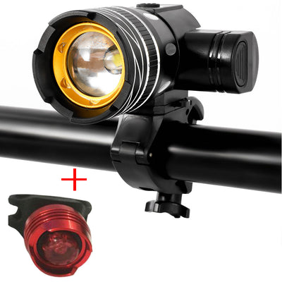 Set far LED T6 cu stop pentru bicicleta, incarcare USB