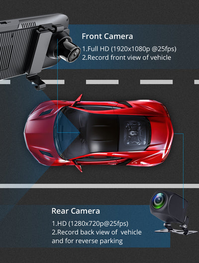 Camera auto DVR oglinda retrovizoare 10 inch, WiFi, 4G, Bluetooth, GPS, Android 8.1, ADAS, touchscreen