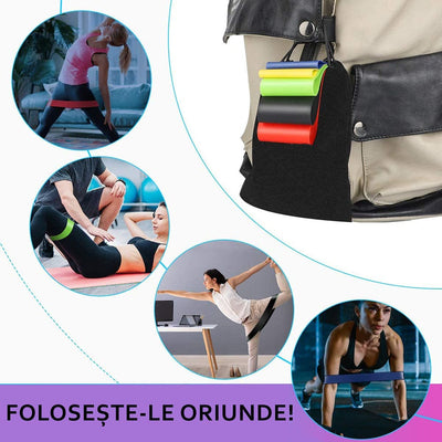 Set antrenament 5 benzi elastice fitness, yoga, pilates, aerobic, exercitii fizice