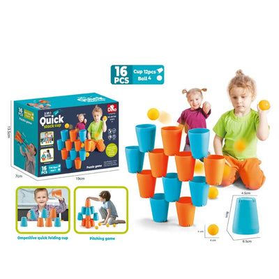 Set creativ senzorial Stivuire Pahare 3 in 1 Joc de Cupe Puzzle Piramida + Bile