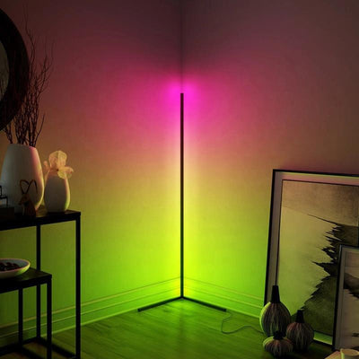 Lampa RGB de podea pentru colt, cu LED si jocuri de lumini, design slim nordic, control aplicatie+telecomanda, 140cm inaltime
