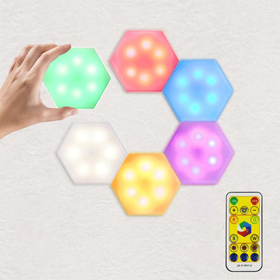 2 x Set 3 Lampi modulare Hexagon RGB cu telecomanda si senzor tactil