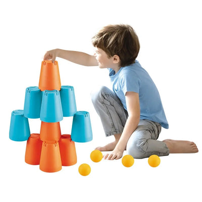 Set creativ senzorial Stivuire Pahare 3 in 1 Joc de Cupe Puzzle Piramida + Bile