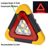 Triunghi reflectorizant iluminat cu 3 LED-uri cu incarcare prin USB sau solara