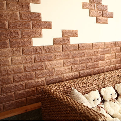Tapet 3D caramizi maro, auto-adeziv pentru interior, 70 x 77 cm