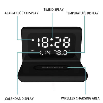 Ceas digital cu alarma si incarcare wireless pentru smartphone