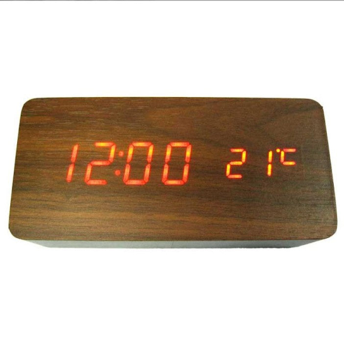 Ceas digital din lemn 862-VST cu afisaj LED temperatura si alarma, Negru