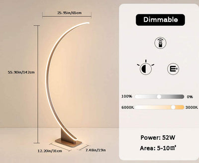 Lampa de podea tip semiluna, design nordic minimalist, cu potentiometru, alb cald, 142cm