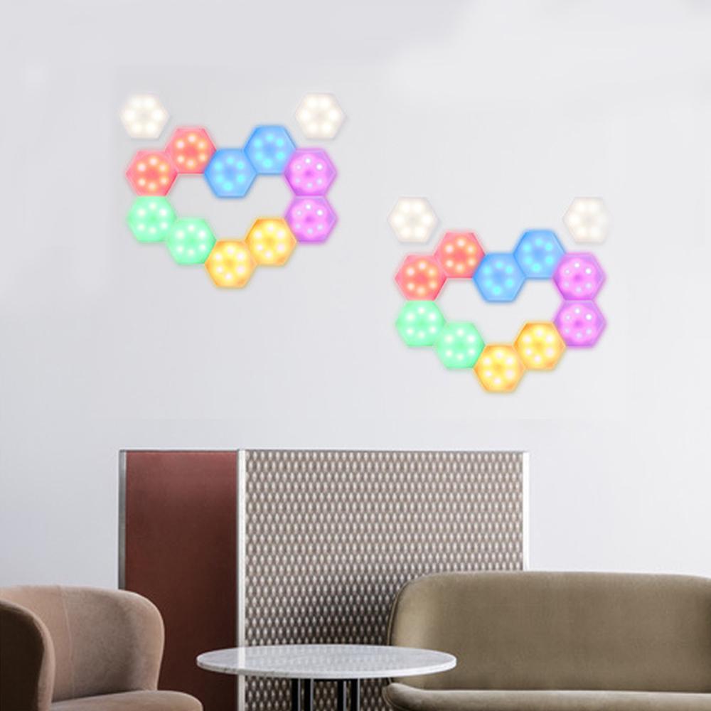 Set 6 lampi LED RGB modulare, model Hexagon, cu telecomanda si senzor tactil
