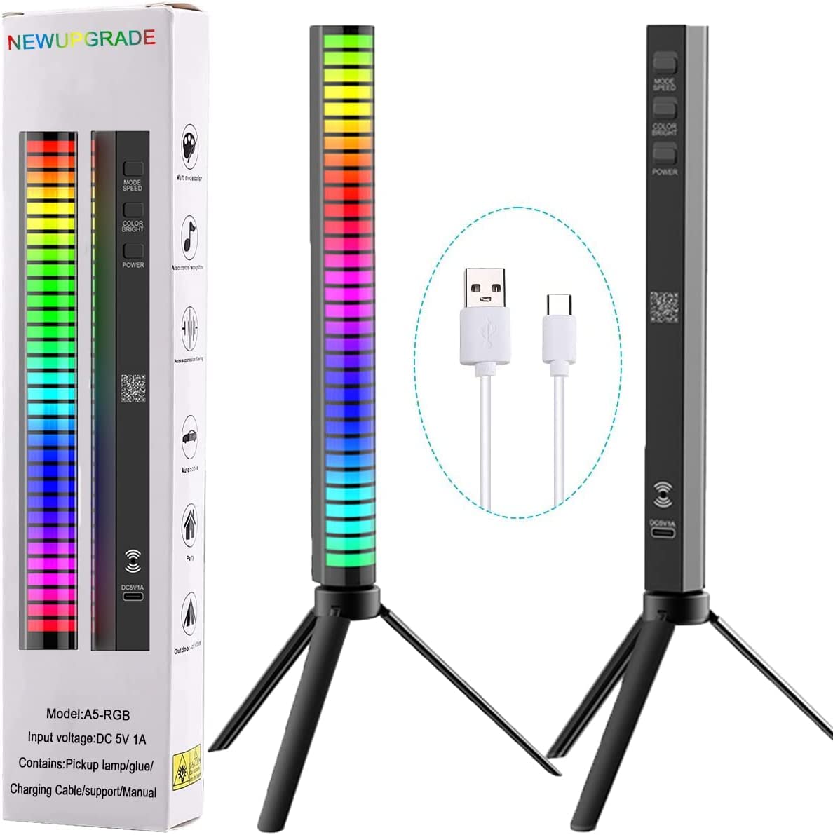 Bara cu leduri RGB 360°, control prin aplicatie, 32 leduri, multiple moduri, cu suport