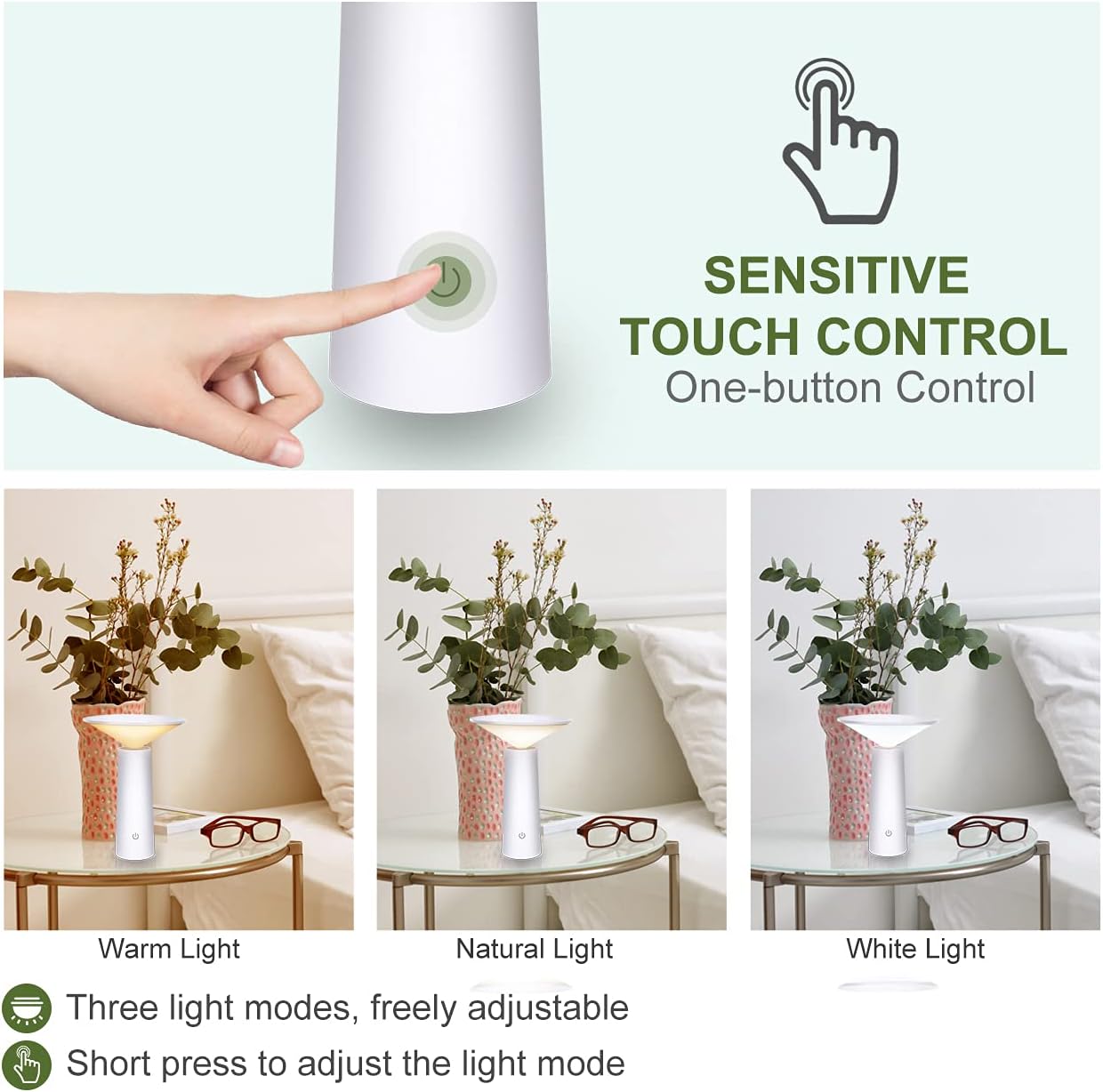 Mini lampa de birou, LED, cu lumina indirecta, touch control, incarcare USB, rotire 40°