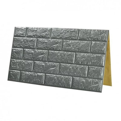 Tapet 3D caramizi argintii, gri, auto-adeziv pentru interior, 70 x 77 cm