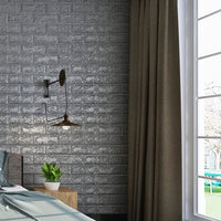 Tapet 3D caramizi argintii, gri, auto-adeziv pentru interior, 70 x 77 cm - imagine 2