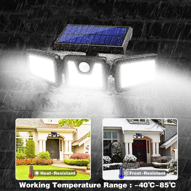Lampa solara cu 3 capete – 74 LED-uri, 60W, incarcare solara, 3 moduri de iluminare