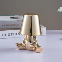 Veioza cu touch, Little Golden Man Thinker Lamp, incarcare USB, aurie, 3W - imagine 8